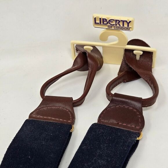 Vintage LIBERTY OF LONDON Deadstock Navy and Leather Suspenders Braces NWT - Picture 7 of 8